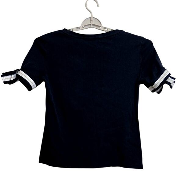 Tommy Hilfiger Women’s Medium Navy Tee Bow‎ Sleeve Detail 100% Cotton Logo Shirt - Picture 4 of 8